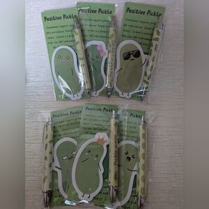 Pickle-Themed Pen Sets Qty 6, Bookmark, Pen, And  Stick Note Pad. 6 Designs